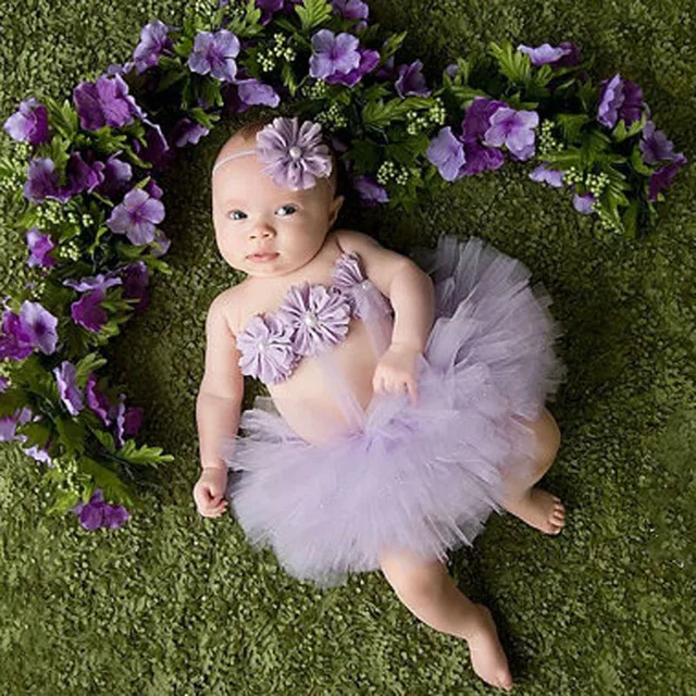 Newborn Baby Kid Girl Flower Headband+Tutu Skirt Photo Costume Beautiful Cute