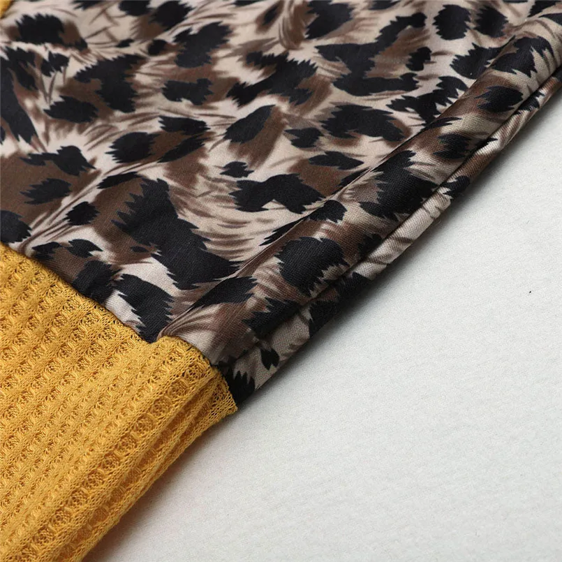 Сексуальный Свободный с длинным рукавом цветной лоскутный Леопардовый принт бандажный свитер женский топ винтажная Vetement Femme одежда 40NV23