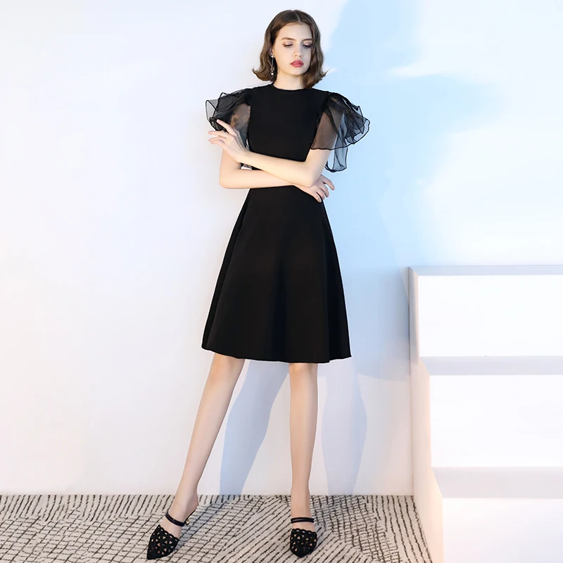SSYFashion новый элегантный маленьких Платье черного цвета простые Гольфы оборками