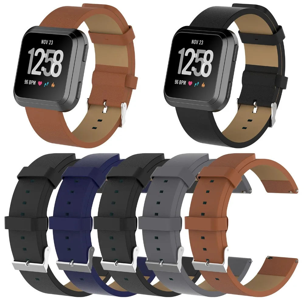 Original First Layer Cowhide Leather Watch Strap for Fitbit Versa Smart ...
