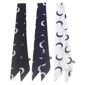 

Minimalist Vintage Graffiti Crescent Moon Print Neckerchief Women Decorative Skinny Neck Scarf Faux Silk Handbag Ribbon Headwrap