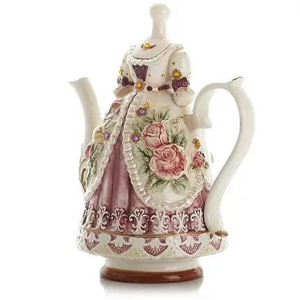 Набор фарфорового чайника, свадебные подарки, креативная женская форма, керамический чайник, Дворцовый рельефный розовый кофейник - Цвет: B