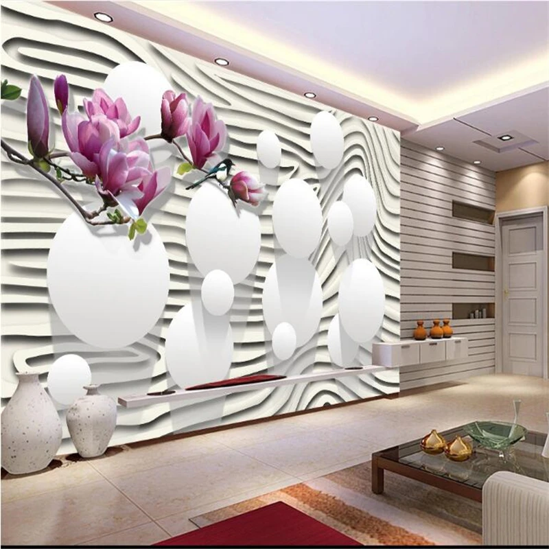 

beibehang 3d custom photo wallpaper wall murals stickers Purple Magnolia Flower Striped 3D TV Wall papel de parede para quarto