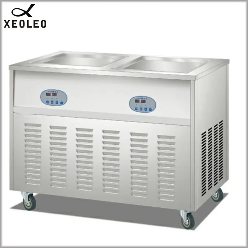 XEOLEO Double pots Roll Ice machine Fry Ice cream machine Yogurt Frying machine 48/60/70cm Stainless steel Roll Ice cream maker