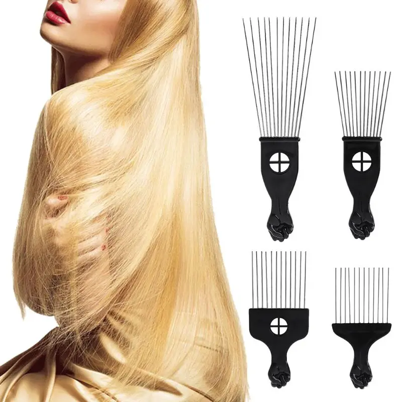 Long Stainless Steel Wide Teeth Comb Insert Curly Hair Brush Plastic