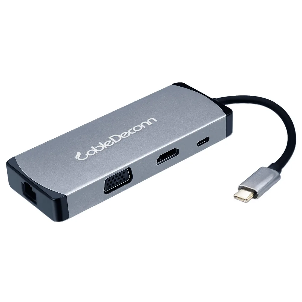 

Thunderbolt dock Type C to HDMI VGA Gigabit network card with 2 USB3.0 and SD card TF function, VGA with audio output