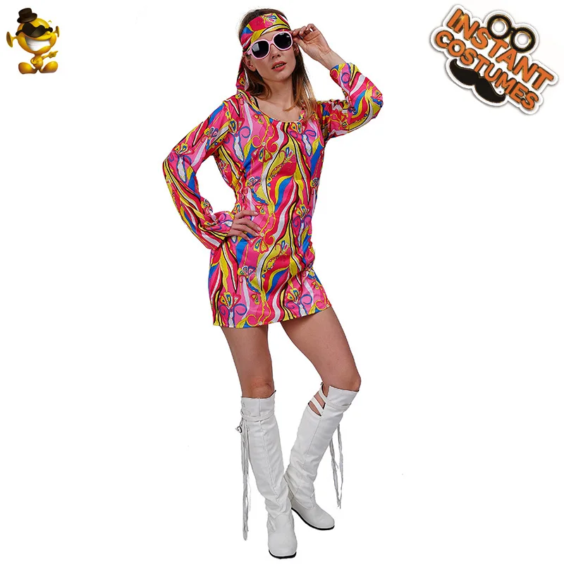 

Women 1970's 80's Flower Hippie Costume Role Play Carnival Party Hippie Dress Costume for Lady's Halloween