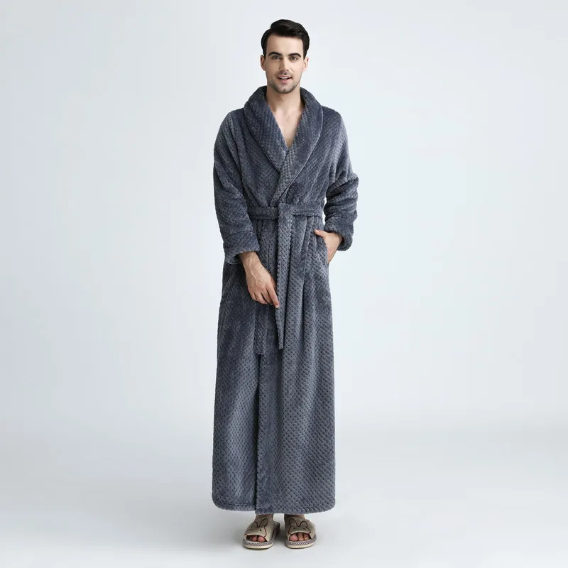 Женский мужской зимний толстый теплый длинный халат размера плюс коралловый флис очень мягкие ночные рубашки кимоно для невесты банные халаты халат - Цвет: Men Gray