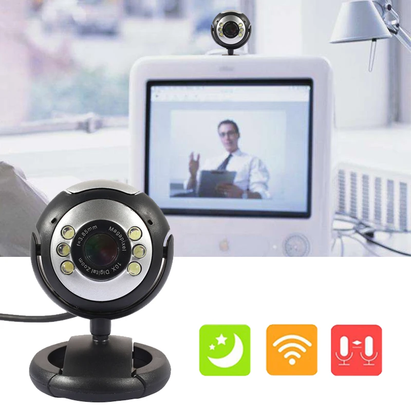 Cewaal Универсальный 6LED мини Камера 360 градусов вращения PC Камера веб-Камера Переносной ноутбук веб-Камера Встроенный микрофон Desktop