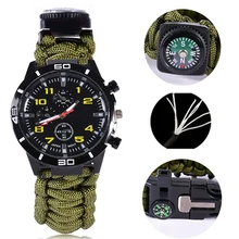 En plein air 6 en 1 Boussole Montre Silex Bracelet Survie de Démarreur de Feu Bracelet