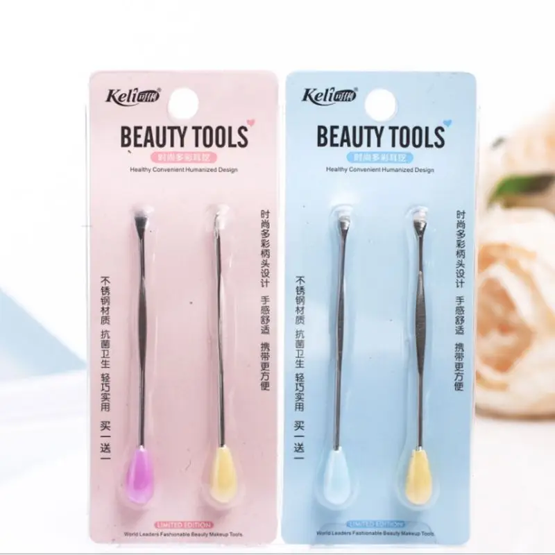 

2Pcs/Set Sweet Candy Color Stainless Steel Ear Cleaner Spoon Earpick Earwax Remover Anti-Skid Health Care Safe Tool Random Color