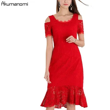

Summer Lace Dress Women Clothing Tassel Wave Square Collar Hollow Out Short Sleeve Fishtail Dress High Quality Plus Size 5XL 4XL