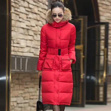 Зимняя куртка женская длинная новая Толстая куртка с большим меховым воротником Женская зимняя куртка женская куртка с капюшоном куртки и пальто BL349 - Цвет: red