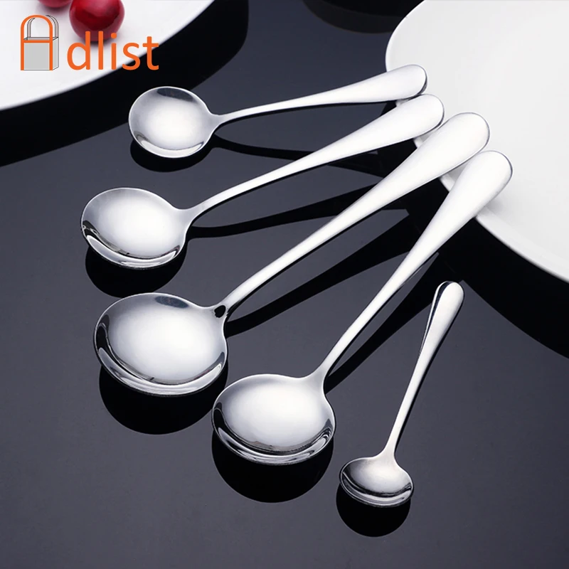 

1pcs Stainless Steel Round Dinner Spoon coffee teaspoon Soup Dessert Spoon Tableware Western Cutlery Dinnerware