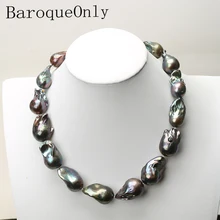 AAAAA высокое качество натуральный жемчуг черный барочный жемчуг цепочка ожерелье чокер длинное ожерелье 45/50/55 15-35 мм для подарки для девочек вечерние