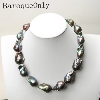 

AAAAA HIGH QUALITY Natural pearl black baroque pearl chain necklace choker long necklace 45/50/55 15-35MM for girl gift party