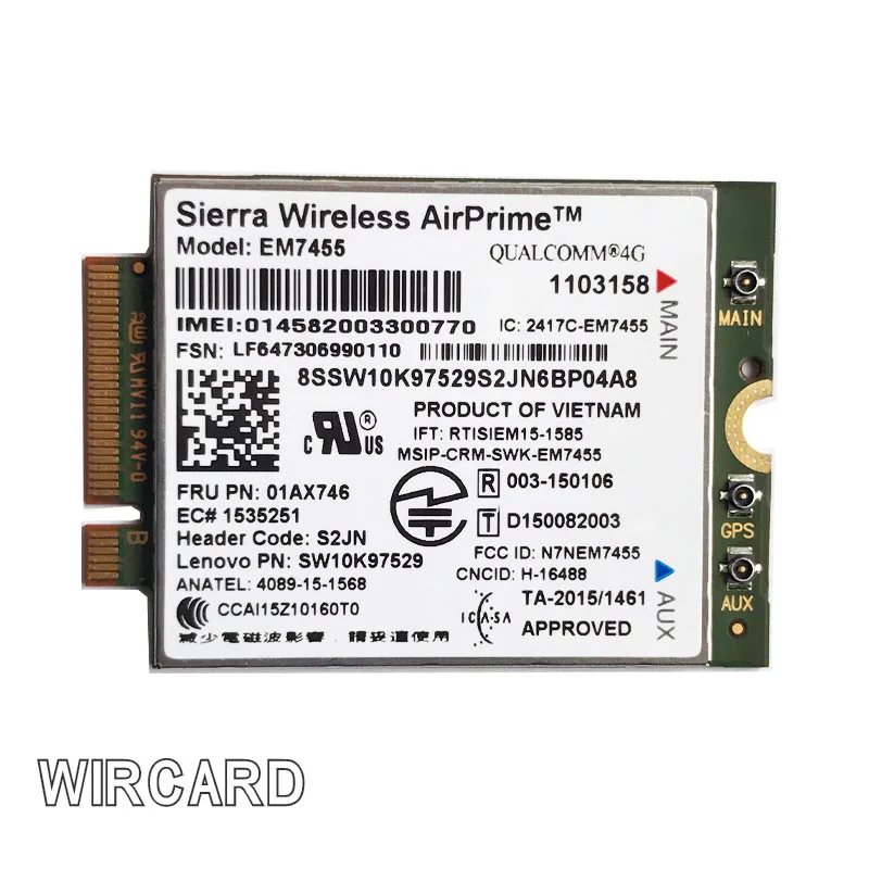 Wircard EM7455 FRU 01AX746 LTE 3g 4G сим-карту для Thinkpad X1 углерода 5th gen X270 T470 T470S T470P T570 L570 L470 P51 P71