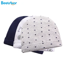 Новые 3 шт./Партия Детские шапки из хлопка, весенние детские шапки для новорожденных мальчиков и девочек, мягкие детские шапки с принтом, аксессуары для детей 0-3 месяцев