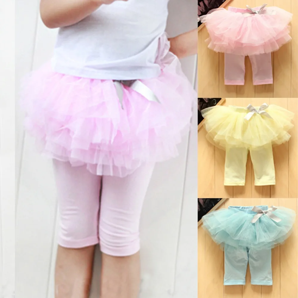 

Autumn Princess Girl Kids Culottes Leggings Gauze Pants Party Skirts Bow Tutu Skirt Chlidren Pants Trousers Full Length