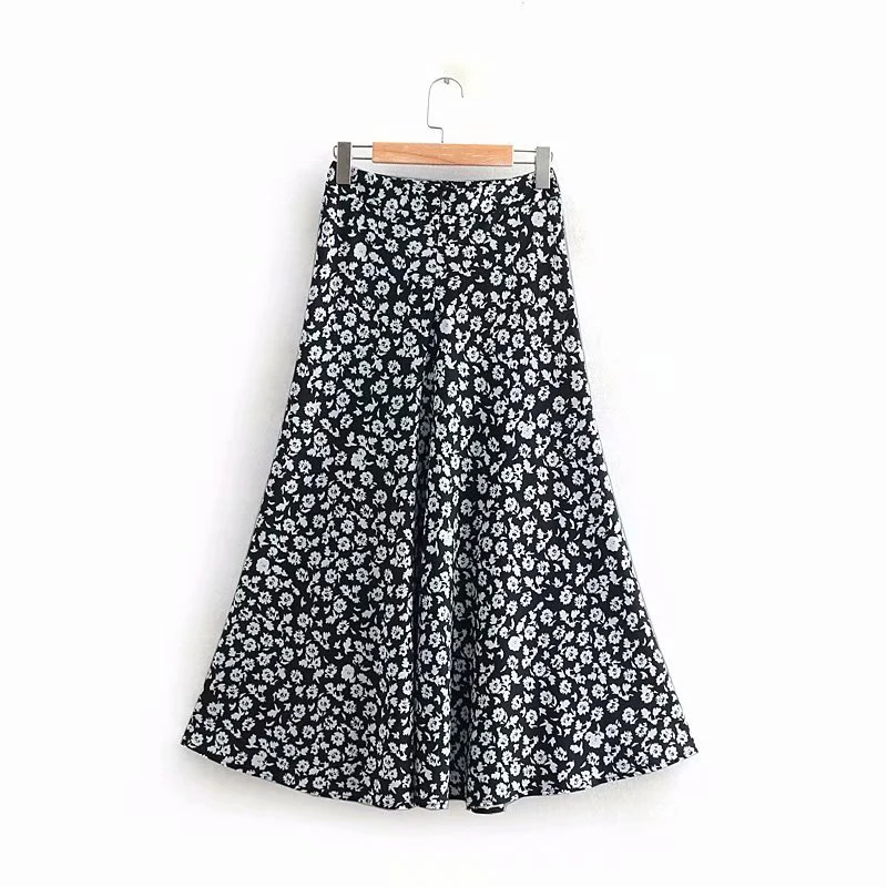 

Women Za Fashion Floral Print Long Skirts 2019 New Spring Summer Elegant A-Line Skirt Female Casual High Waist Beach Skirts