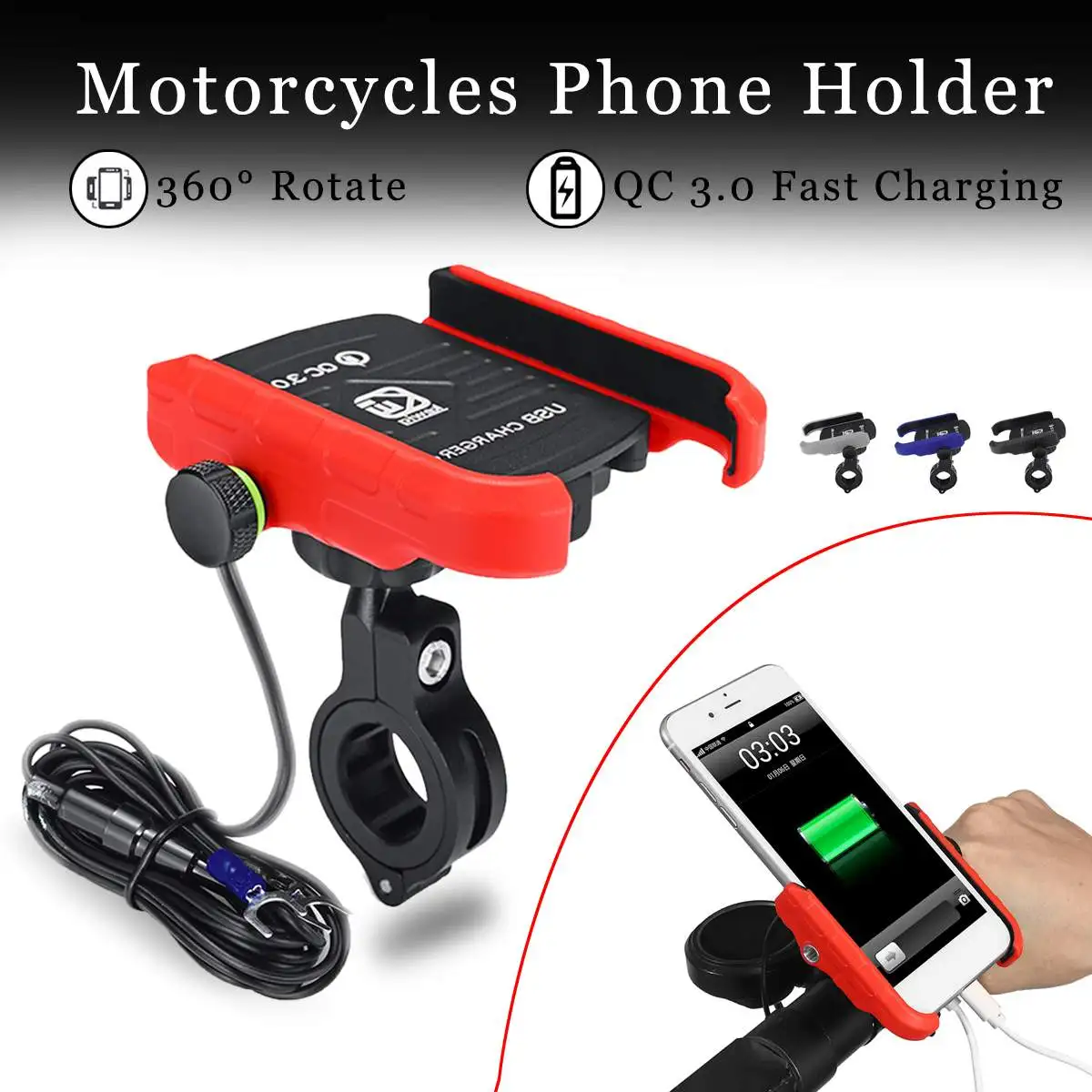 QC3.0 держатель для мобильного телефона мотоцикла крепление USB зарядное устройство мотоцикл руль заряд держится долго для iPhone 3,5-7 ''кронштейн для телефона
