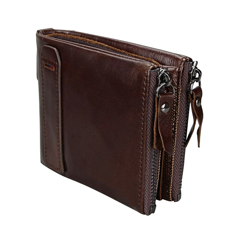 

Baellerry Large Capacity Small Wallet Men Women Genuine Cow Leather Short Zipper Coin Purse Vintage Anti RFID Card Holder Wallet