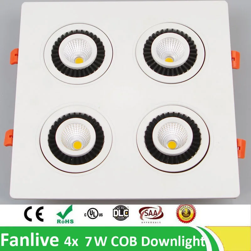 

10pcs/lot Downlight Cob 4x7W 4x10W 4x12W 4 Head Rotate 360 Degree COB LED Downlight Recessed Down Lamp Warm White Cool White