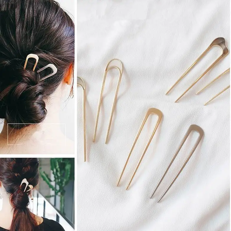 

Japan Simple U Shape Hair Sticks Clips for Women Girls Shell Metal Gold Color Hair Clip Fashion Jewelry Hair Accessories
