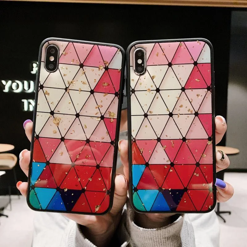 

Fashion Geometry Triangle Case for iPhone X XS Max XR Glossy Hard Capa Fundas for iPhone 8 7 6 6S Plus Luxury Gold Foil Covers