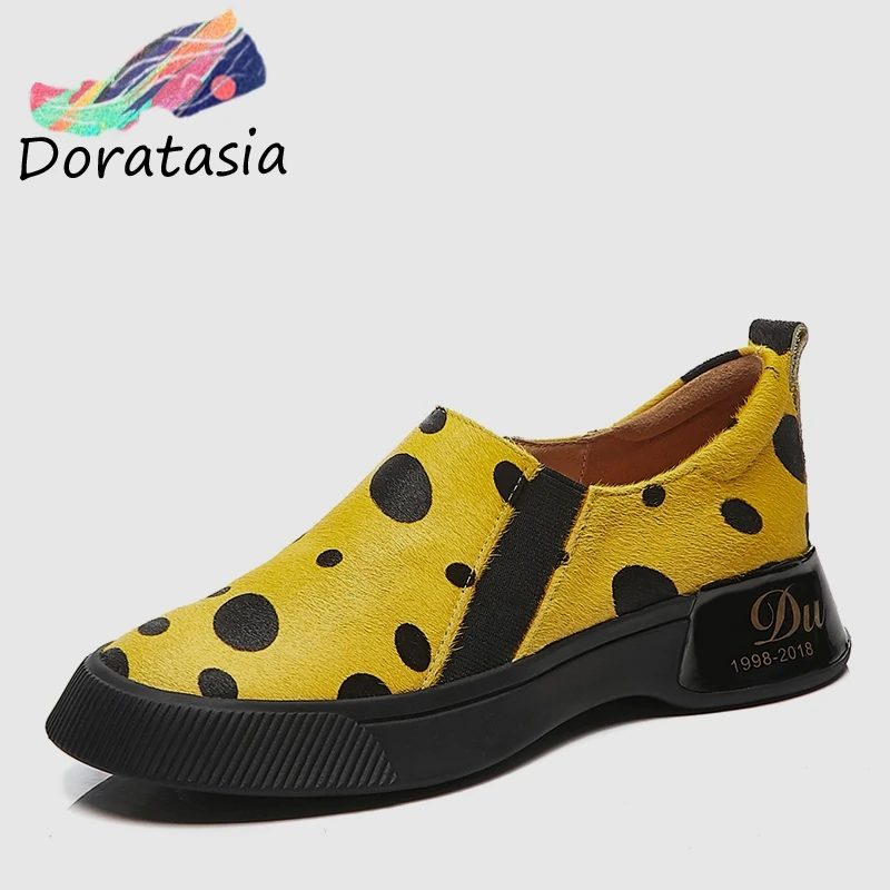 

DORATASIA Summer New Polka Dot Loafers Shoes Women 2020 Horsehair Platform Flats Ladies Casual slip-on Footwear
