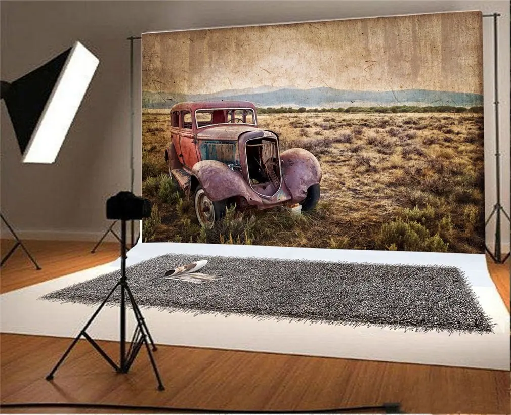 

Photography Backdrop Distressed Broken Yellow Rust Red Car Themed Photo Background