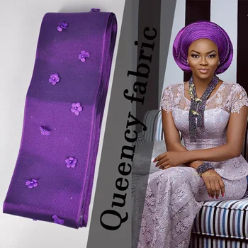 

AS012 New Arrival African Aso-Okay Headtie Solid and Plain African Aso Okay with 3D flowers and beads for Party or Wedding