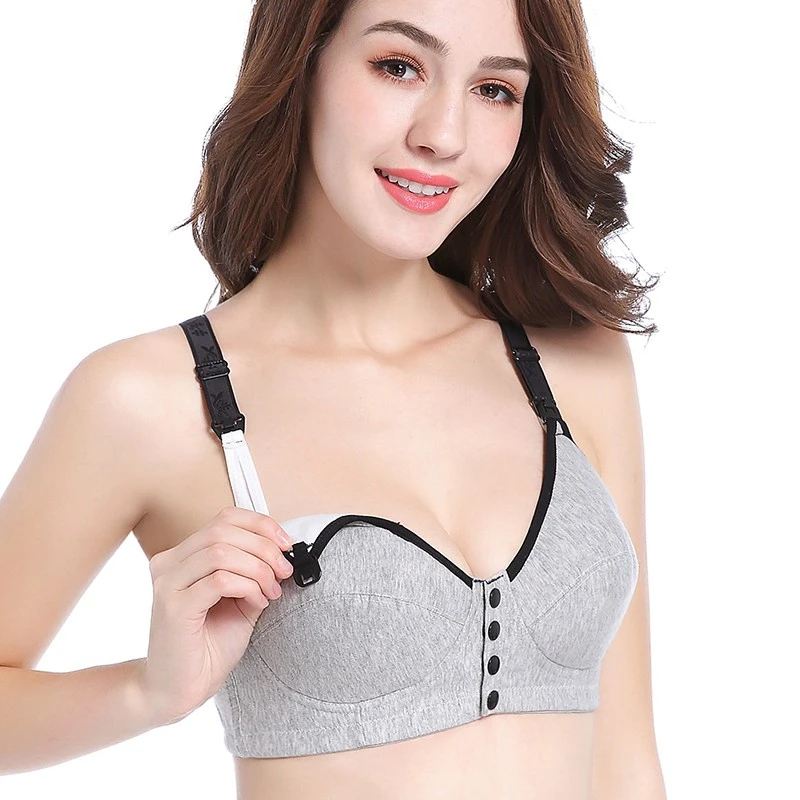 5 Pure Cotton Maternity Wirefree Nursing Bra for Breastfeeding Front Opening Button Vest Fixed Double Shoulder Strap Nursing Bra