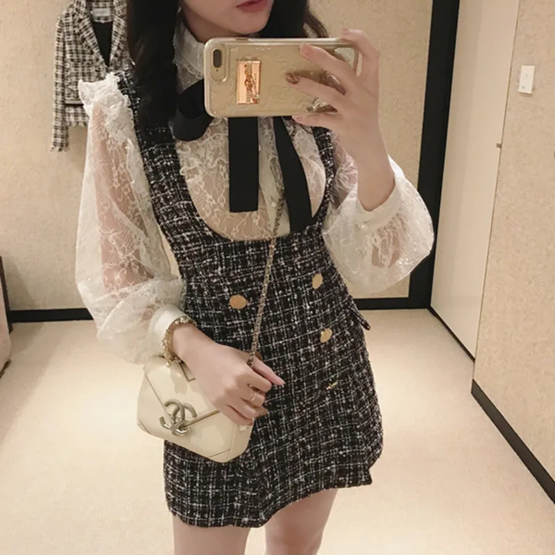 2018-Autumn-Winter-2-Piece-Set-Dress-Women-Ruffles-Bow-Shirt-Lace-Top-Plaid-Sleeveless-Tweed.jpg_640x640