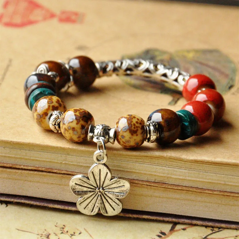 12 Pieces/lot Ceramic Beaded Bracelet Colorful Beads Bohemian Style Charm Bracelets For Women