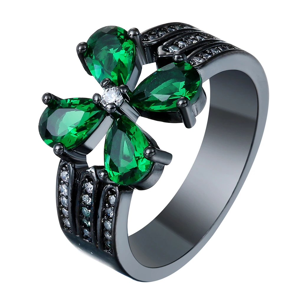 vintage black gold color promise Rings new fashion green flower jewelry