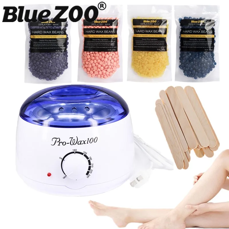 

Painlessly Depilation Beauty Hair Removal Depilatory Heater Wax Warmer Set with 4 Bags Hard Wax 100g and Wooden Waxing Spatulas