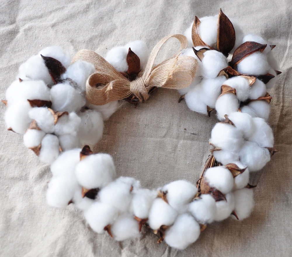 

6PCS/pack Artificial heart shaped hot Cotton wreath 15 Balls Primitive Rustic Wreath for holiday and wedding home decoration