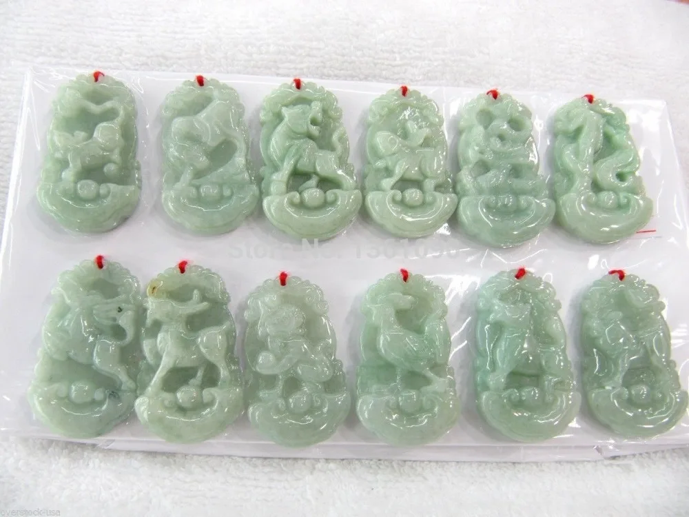 

HOT SELL - 003419 12PCS One set 100% NaturalA Grade Jade (Bean Green Jadeite) Animails Pendant -Top quality free shipping