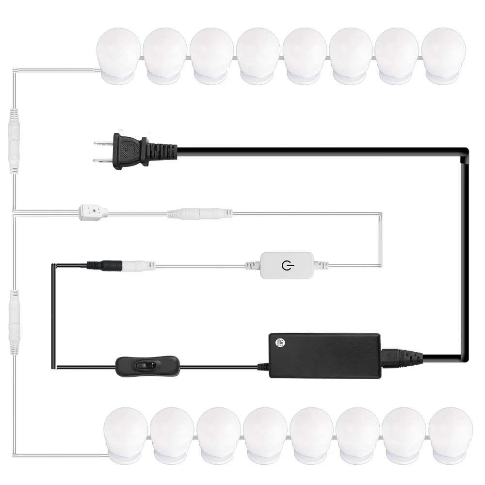 Светодиодный набор косметических зеркал в голливудском стиле, лампы для настенного туалетного столика с диммером и адаптером, 16 шт. лампочек