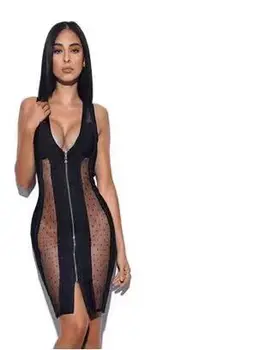 

Sexy Club Night Dress HL Bandage Dress V-Neck Sexy Front Zipper Bodycon Dress High Quality