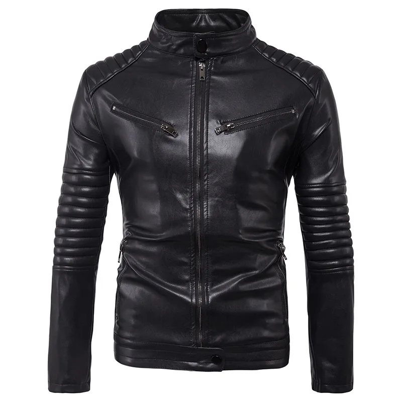 Мужская мотоциклетная куртка из ПУ кожи с воротником стойкой|jacket casual|casual coatautumn men