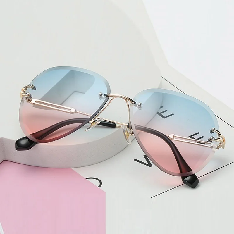 

High Quality Unisex Rimless Aviation Sunglasses Women Men Brand Designer Ins Popular Pilot Sun Glasses For Female Summer Shades