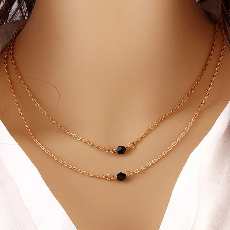 WKOUD alloy Double layer Bucket bead chain necklace choker gold color