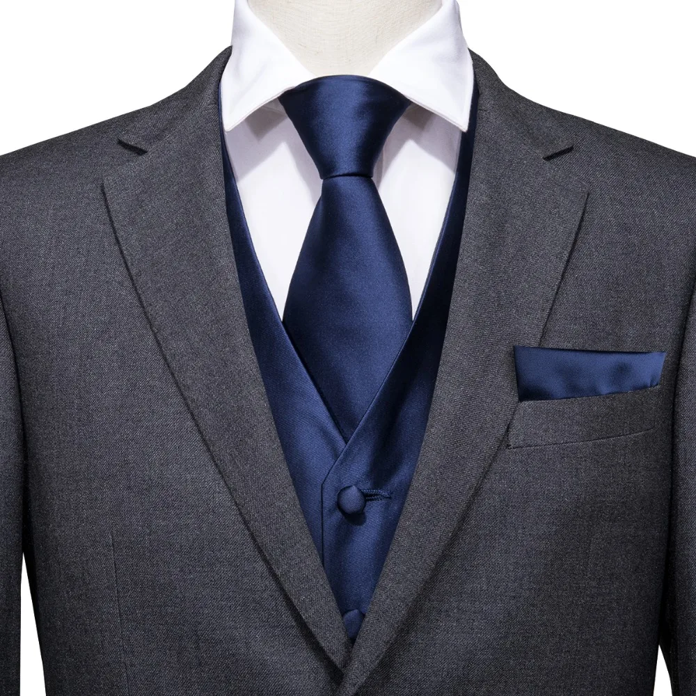 Hi-Tie Men Vest Silk Woven High Quality Men's Blue Solid Waistcoat Vest Tie Pocket Square Cufflinks Set Black Red Vests for Men Hi-Tie Men Vest Silk Woven High Quality Men's Blue Solid Waistcoat Vest Tie Pocket Square Cufflinks Set Black Red Vests for Men