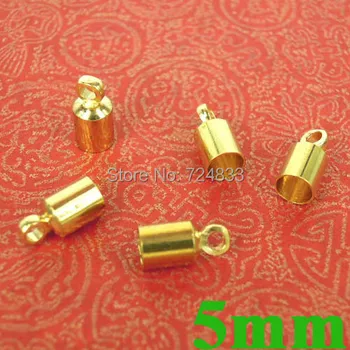 

5mm New Golden tone Tube Metal End Bead Caps Connectors for Fashion DIY Leather Cords Bracelet Necklace Jewelry Making Wholesale