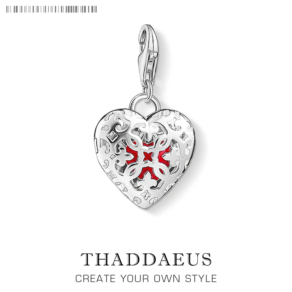 

Flower Pattern Heart Box Pendant Charm Red Enamel Heart Inside 925 Sterling Silver Locket Romantic Jewelry Fit Bracelet