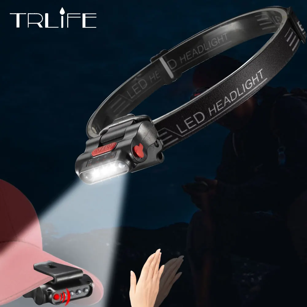 

USB Rechargeable Induction Sensor 3*LED Built-in Headlamps Head Lamp Clip Flashlights Torch For Camping Cycling With USB Charger