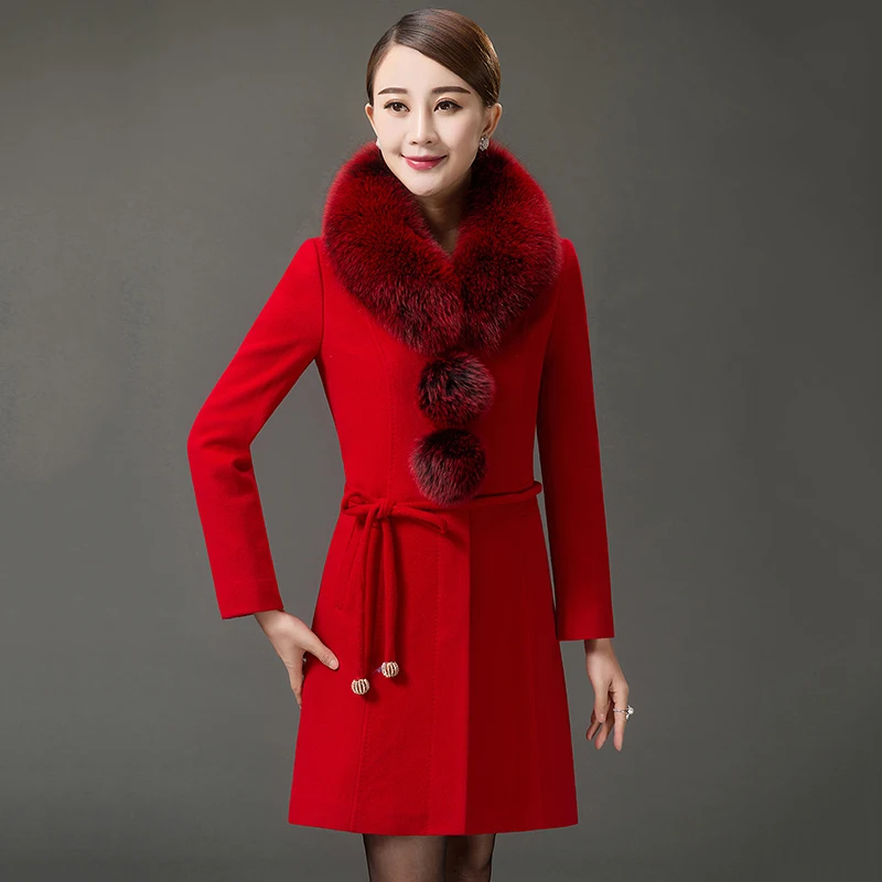 Для женщин среднего возраста новые зимние куртки осень средней длины меховой воротник шерстяное пальто модное элегантное шерстяное пальто для женщин плюс размер 5xl