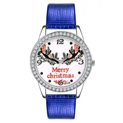 Рождественский кожаный ремешок аналоговые кварцевые модные наручные украшения женские часы
